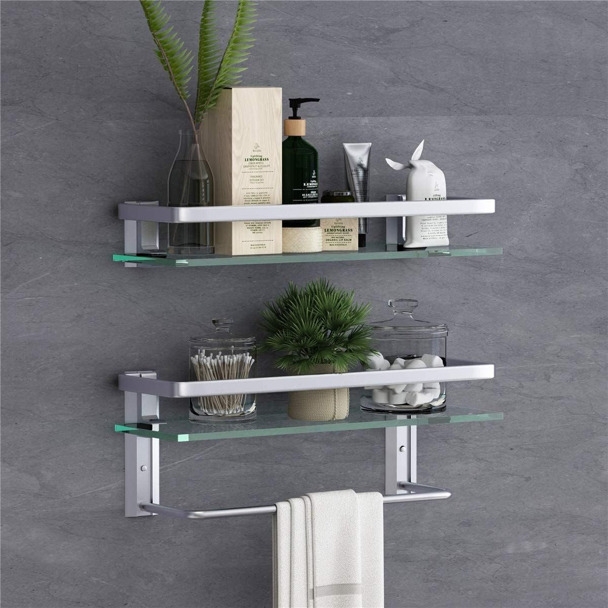 10 Pieces No Drill Bathroom Shelf, Adhesive Bathroom Organizer, Organizer Shelf, Bathroom Shelves with Hooks, Anti-Rust Stainless Steel, Indoor Shower Kitchen Storage