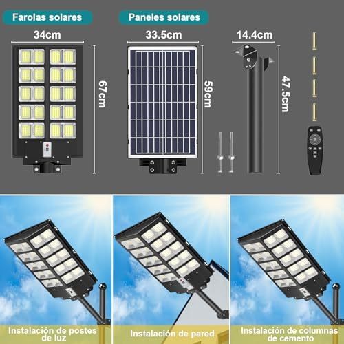 Dopwii 1800W Outdoor Solar Lamps, 800 LED Outdoor Solar Spotlight, Outdoor Solar Lamp Motion Sensor with Control, 3 Solar Light Modes, Outdoor Solar Street Light for Garage Path