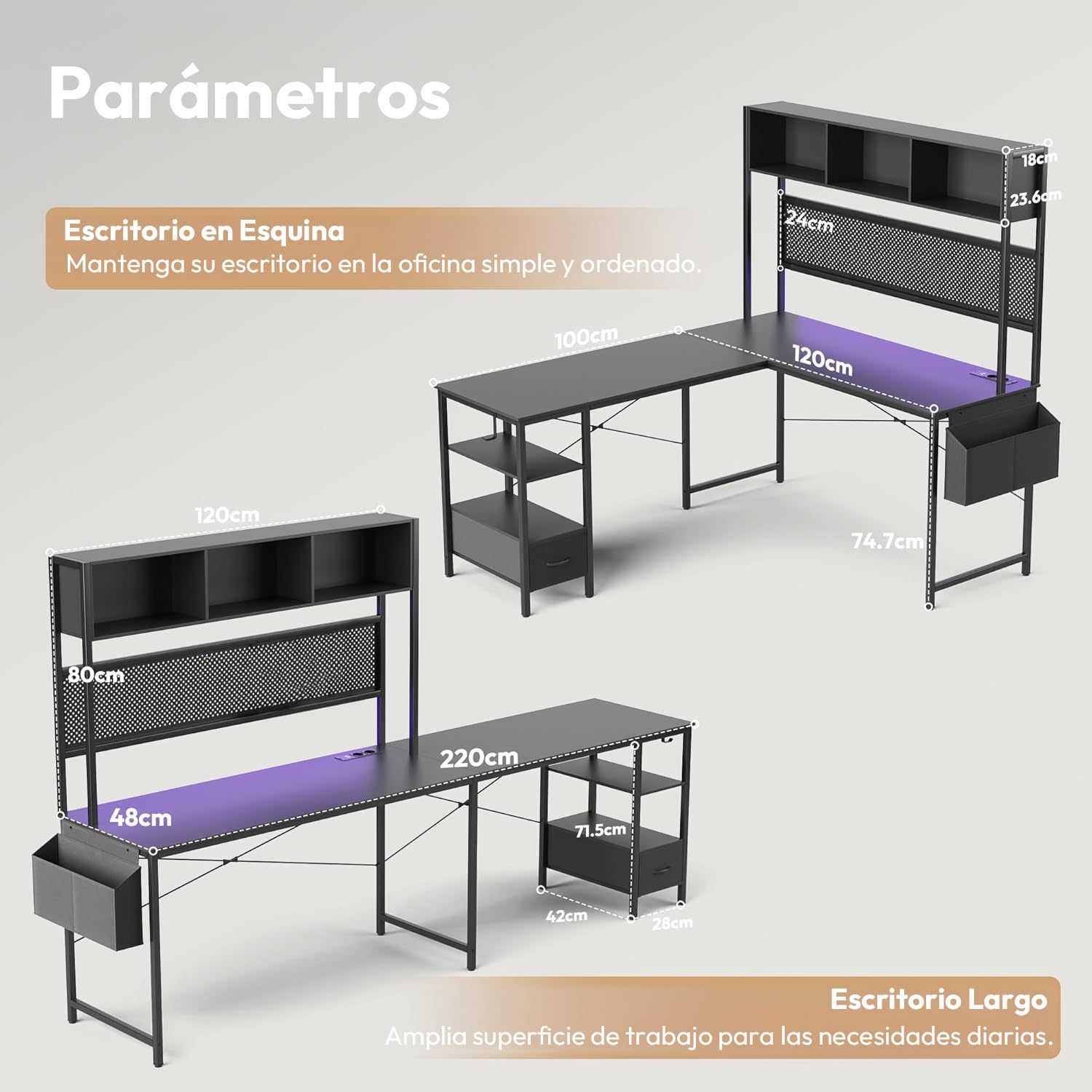 WELIKERA L-shaped Gamer Desk with 4 Assembly Options, RGB LED Lighting, Modular Storage, 3 AC Outlets and 2 USB Ports - Desk with Drawers for Office and Gaming