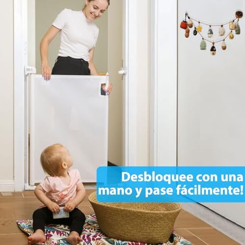 WELIKERA Baby and Pet Safety Gate, Folding Extendable 180CM, High 92CM, for Stairs, Doors and Hallways, Improved Closure, Retractable Indoor and Outdoor, Without Bottom Railing, White