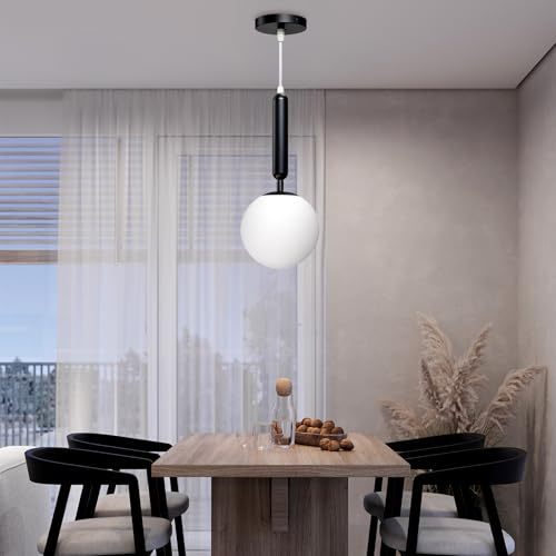 Dopwii Glass Sphere Ceiling Lamp, Modern Sputnik Chandelier with Adjustable Cable, Semi Flush Mount Pendant Light for Bedroom, Dining Room and Kitchen, E26/E27 Base (Black)