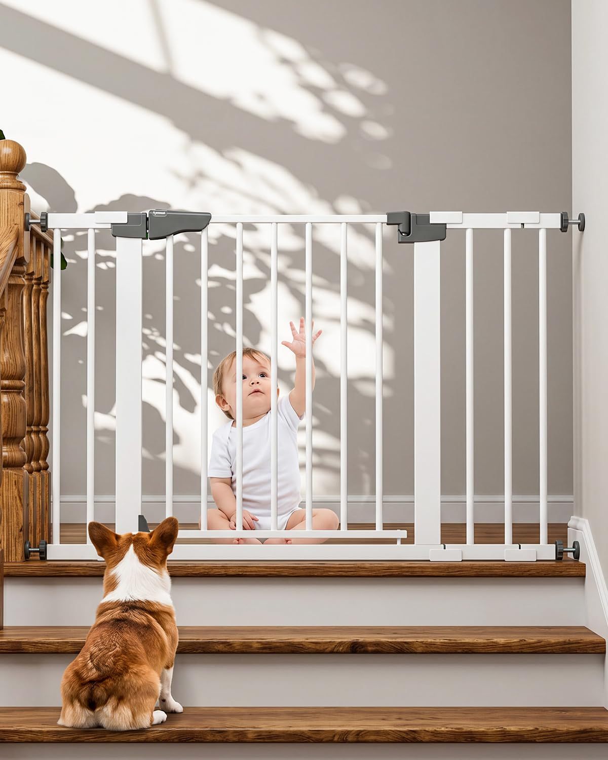 WELIKERA Baby and Pet Safety Gate, Folding Extendable 180CM, High 92CM, for Stairs, Doors and Hallways, Improved Closure, Retractable Indoor and Outdoor, Without Bottom Railing, White