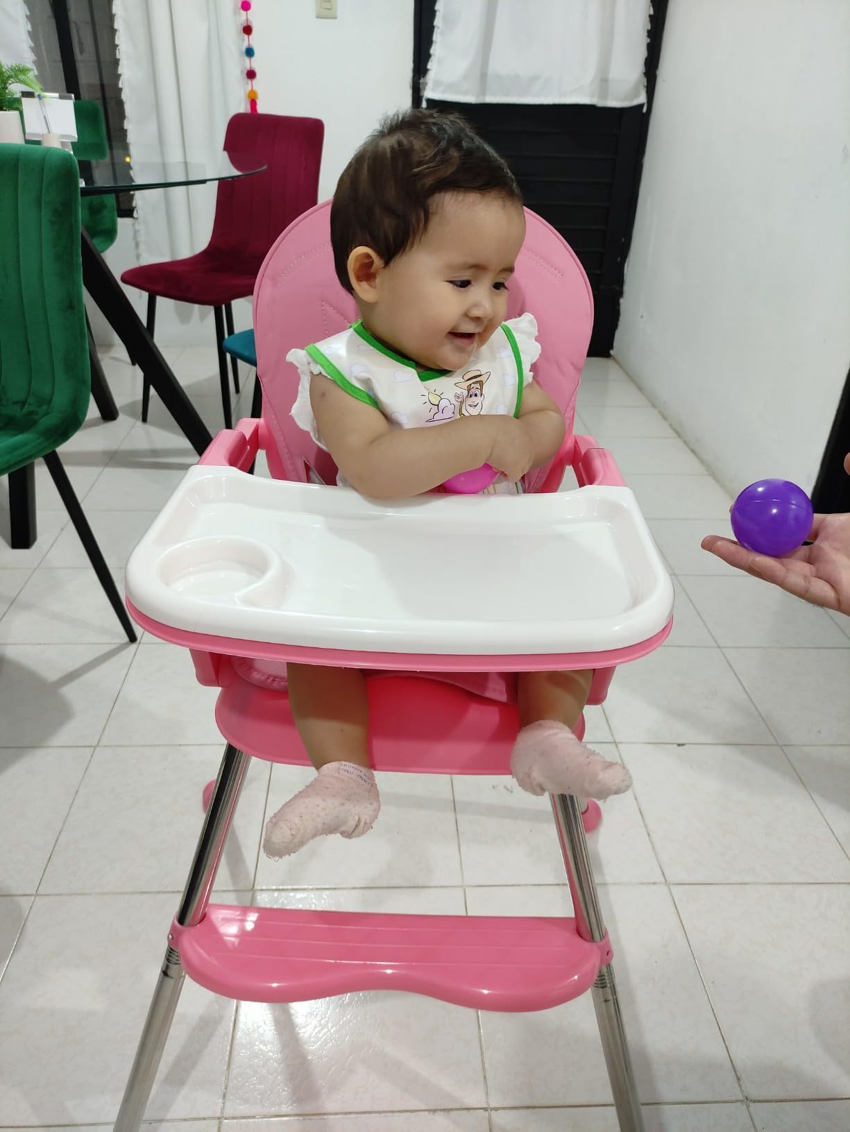 Baby Eating Chair 3 in 1 Portable, Foldable, Baby Stroller, with Detachable Tray and 2 PU Seat Cushions, with Eating Tray, Easy to Carry, Easy to Clean…