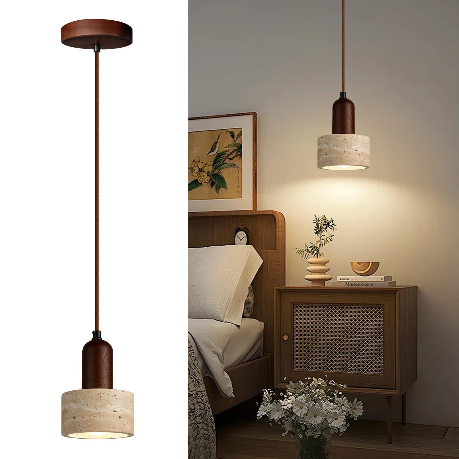 Modern Pendant Lamp, Plug-in Pendant Lamp with 4.5M Cable, On/Off Switch, Beige Linen Shade, Hanging Light for Bedroom, Kitchen, Living Room, Dining Table