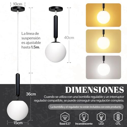 Dopwii Glass Sphere Ceiling Lamp, Modern Sputnik Chandelier with Adjustable Cable, Semi Flush Mount Pendant Light for Bedroom, Dining Room and Kitchen, E26/E27 Base (Black)