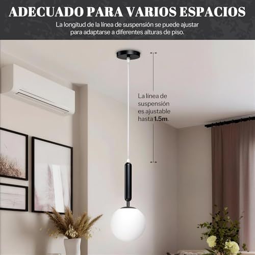 Dopwii Glass Sphere Ceiling Lamp, Modern Sputnik Chandelier with Adjustable Cable, Semi Flush Mount Pendant Light for Bedroom, Dining Room and Kitchen, E26/E27 Base (Black)
