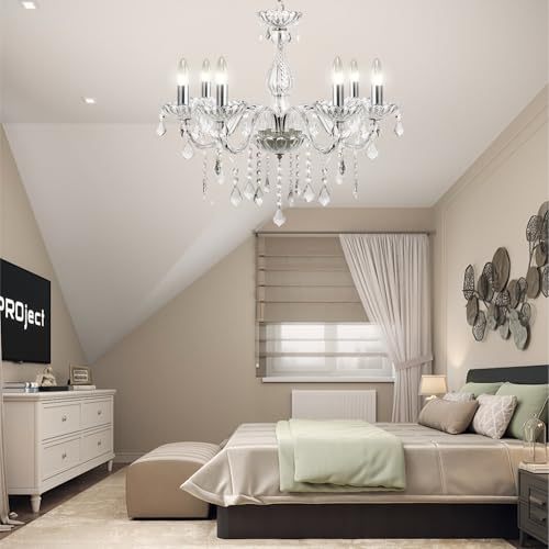 Dopwii Modern Ceiling Lamp, 6-Light Crystal Chandelier, Suitable for Indoor Ceiling Decoration in Living Room, Bedroom, Kitchen, Dining Room