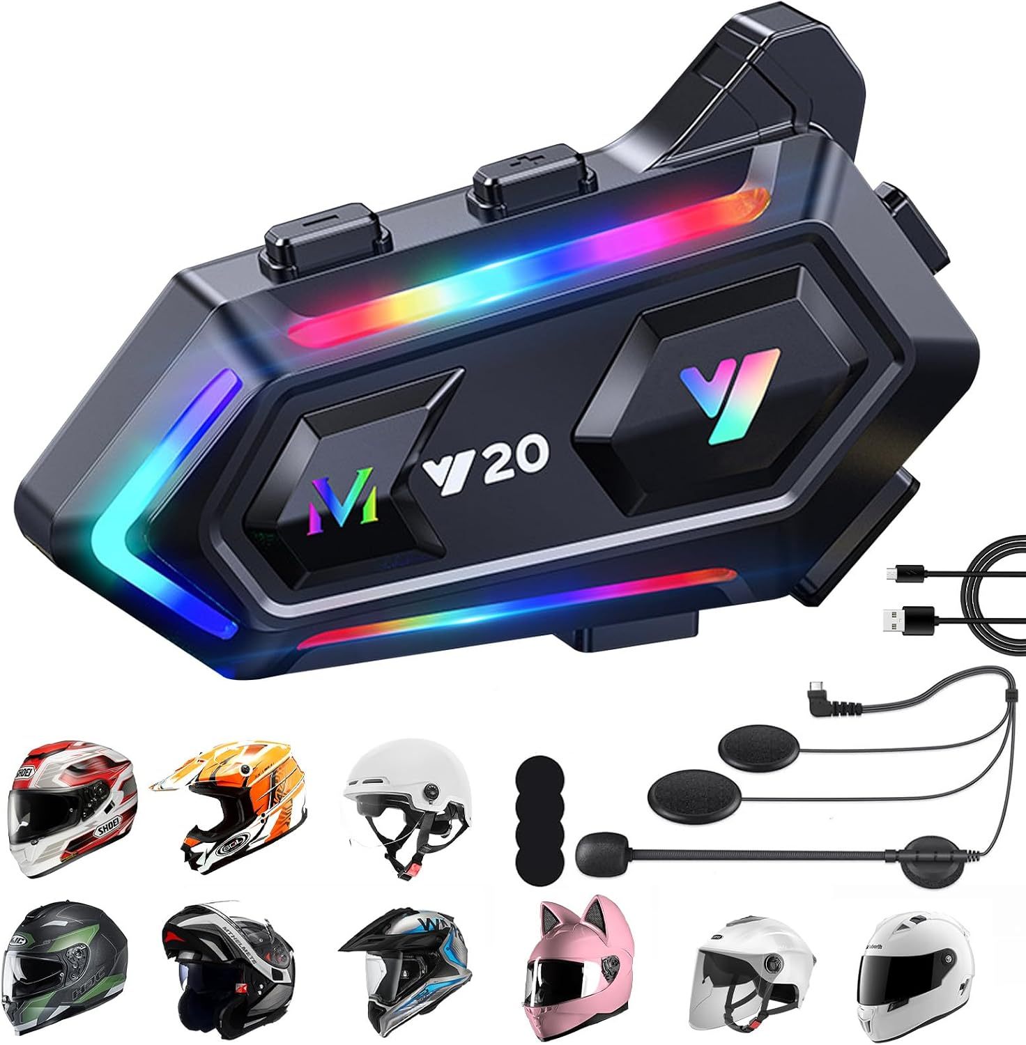 KACOTA 2023 Updated Motorcycle Bluetooth Headset with Microphone, 25 Hours of Continuous Use, IPX6 Waterproof Sports, Can Connect 2 Mobile Phones [Not a Helmet Intercom]