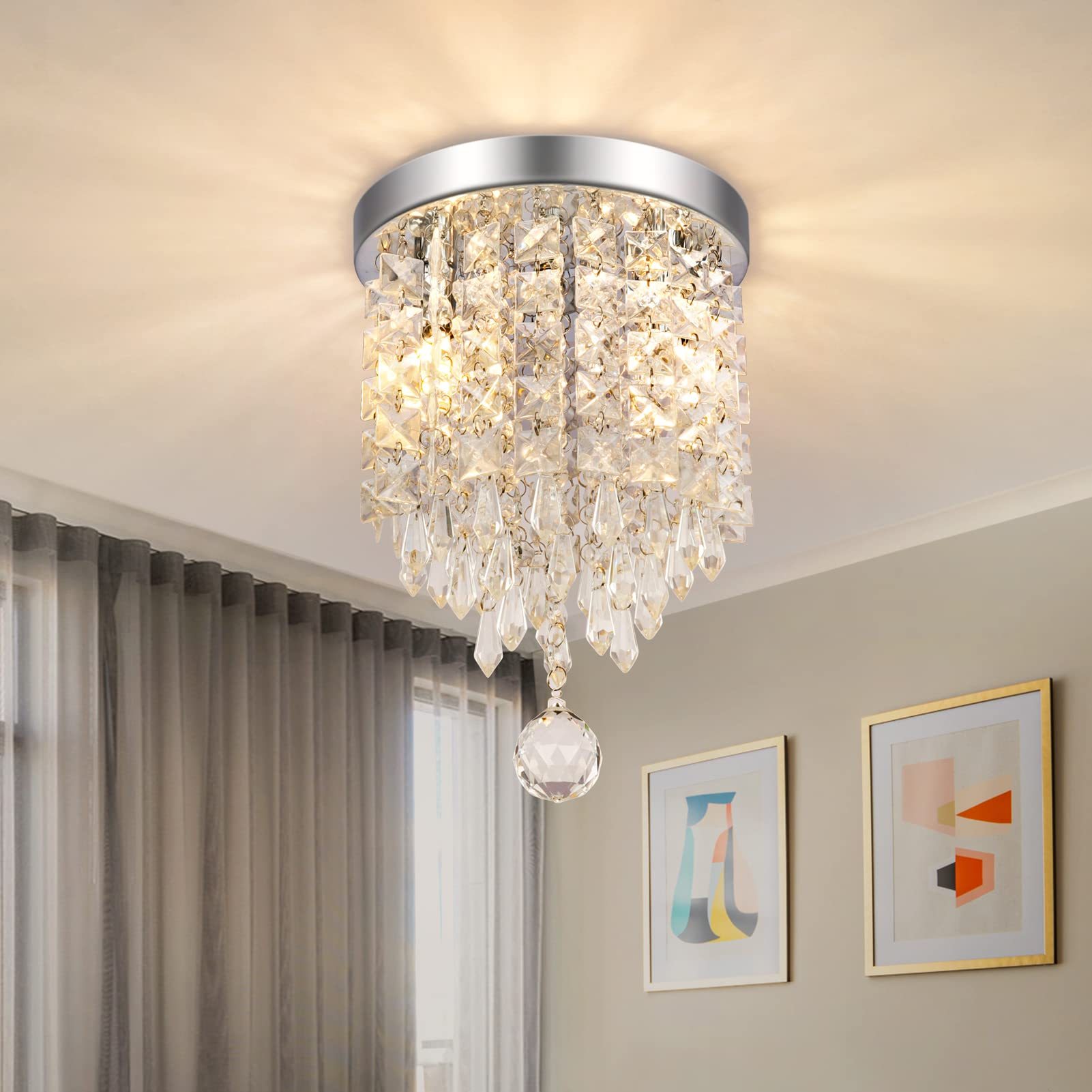 Dopwii Modern Ceiling Lamp, 4-Light Crystal Chandelier, Suitable for Indoor Ceiling Decoration in Living Room, Bedroom, Kitchen, Dining Room