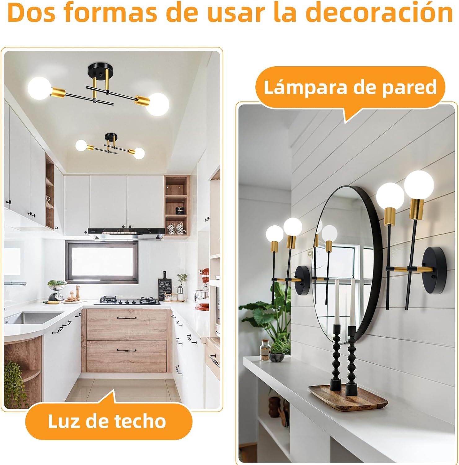 Dopwii Modern Ceiling Light, Sputnik Candeliers 2 Lights, Semi Flush Mount Pendant Light, Ceiling Light for Home Lamp, Dining Room, Bedroom and Kitchen (Black Gold)