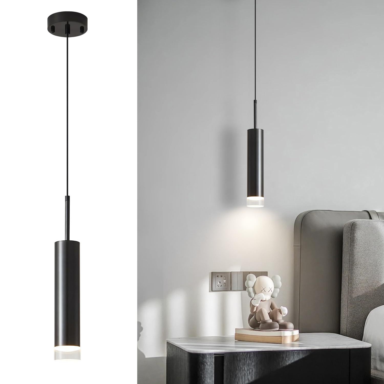 Dopwii Glass Sphere Ceiling Lamp, Modern Sputnik Chandelier with Adjustable Cable, Semi Flush Mount Pendant Light for Bedroom, Dining Room and Kitchen, E26/E27 Base (Black)