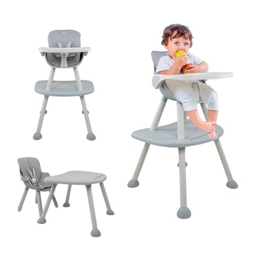 Baby Eating Chair 3 in 1 Portable, Foldable, Baby Stroller, with Detachable Tray and 2 PU Seat Cushions, with Eating Tray, Easy to Carry, Easy to Clean…