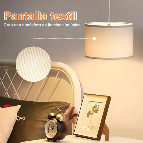 Modern Pendant Lamp, Plug-in Pendant Lamp with 4.5M Cable, On/Off Switch, Beige Linen Shade, Hanging Light for Bedroom, Kitchen, Living Room, Dining Table
