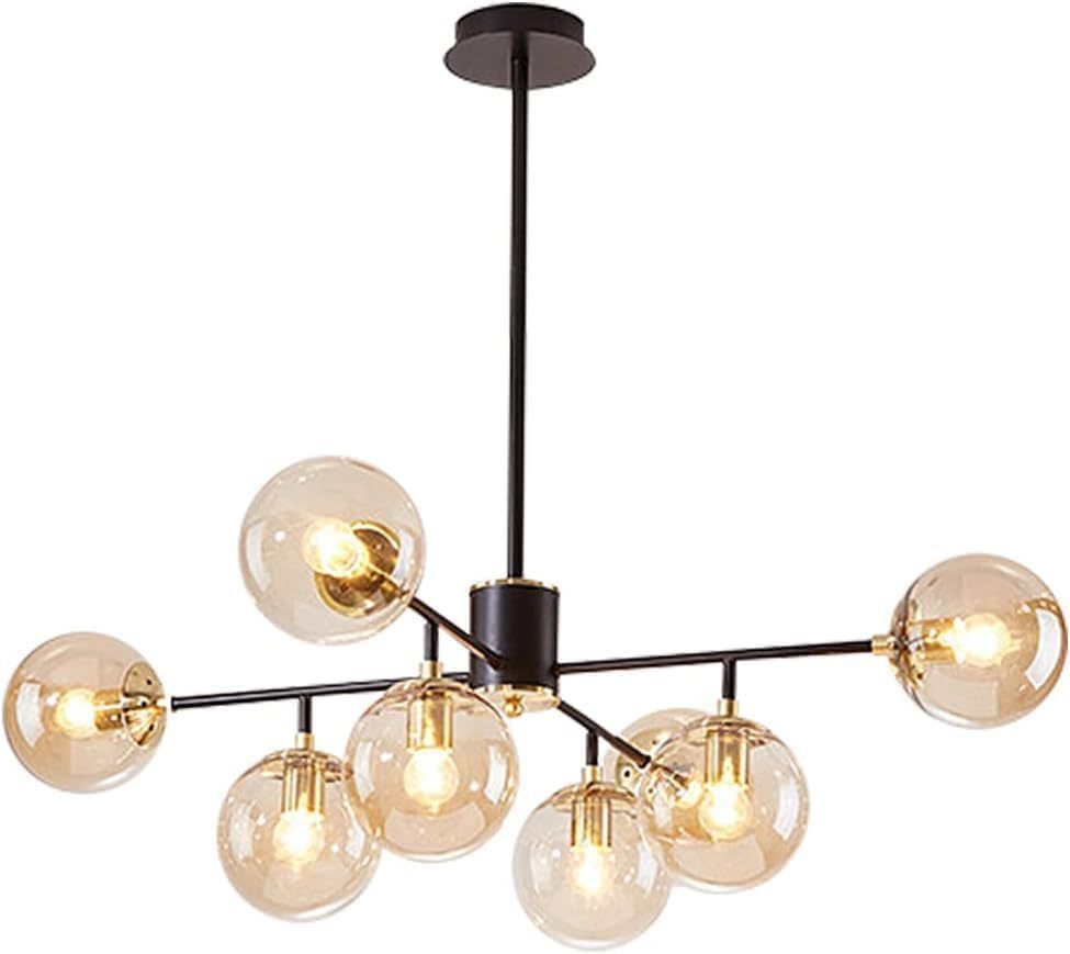 Dopwii Glass Sphere Ceiling Lamp, Modern Sputnik Chandelier with Adjustable Cable, Semi Flush Mount Pendant Light for Bedroom, Dining Room and Kitchen, E26/E27 Base (Black)