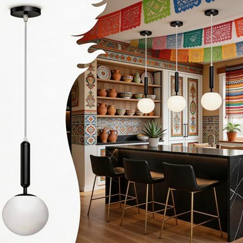 Dopwii Glass Sphere Ceiling Lamp, Modern Sputnik Chandelier with Adjustable Cable, Semi Flush Mount Pendant Light for Bedroom, Dining Room and Kitchen, E26/E27 Base (Black)