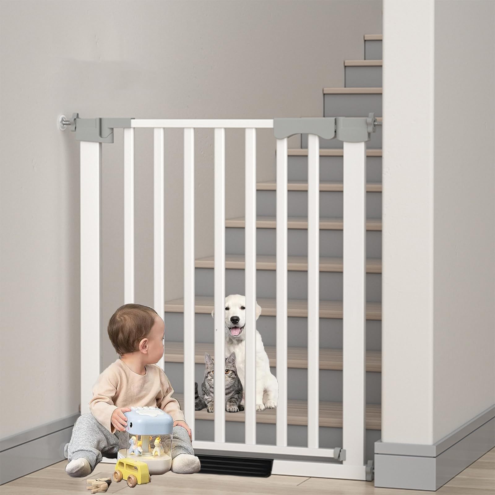 WELIKERA Baby and Pet Safety Gate, Folding Extendable 180CM, High 92CM, for Stairs, Doors and Hallways, Improved Closure, Retractable Indoor and Outdoor, Without Bottom Railing, White