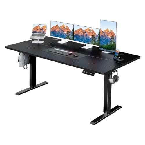 WELIKERA Large Adjustable Height Electric Lifting Desk 140 x 60 cm, Standing Gamer Desk for Home Office, with Memory and Metal T-Stand, Rustic Brown