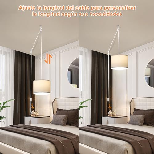 Modern Pendant Lamp, Plug-in Pendant Lamp with 4.5M Cable, On/Off Switch, Beige Linen Shade, Hanging Light for Bedroom, Kitchen, Living Room, Dining Table
