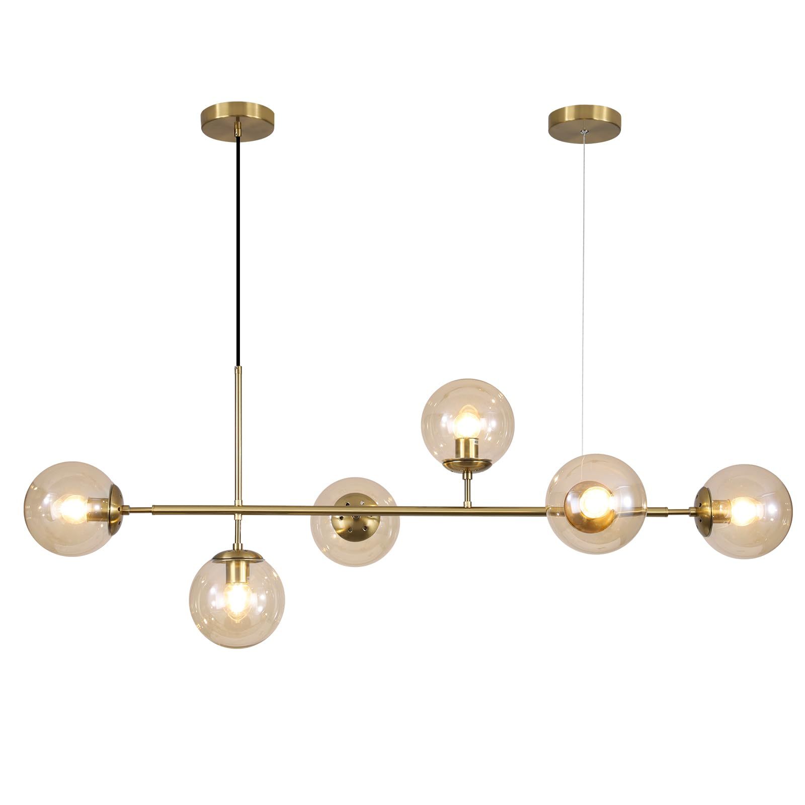 Dopwii Glass Sphere Ceiling Lamp, Modern Sputnik Chandelier with Adjustable Cable, Semi Flush Mount Pendant Light for Bedroom, Dining Room and Kitchen, E26/E27 Base (Black)