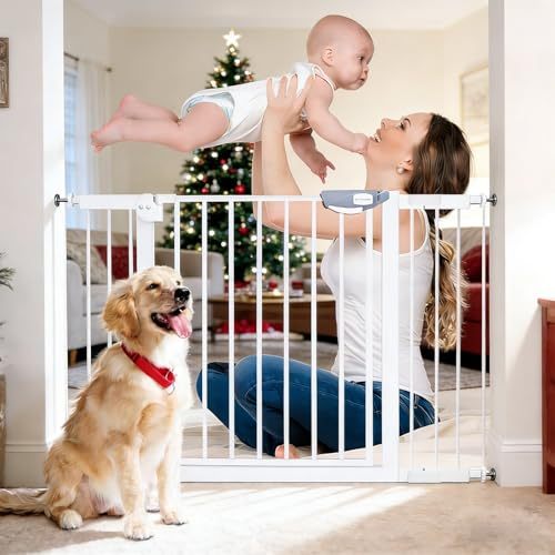 WELIKERA Baby and Pet Safety Gate, Folding Extendable 180CM, High 92CM, for Stairs, Doors and Hallways, Improved Closure, Retractable Indoor and Outdoor, Without Bottom Railing, White