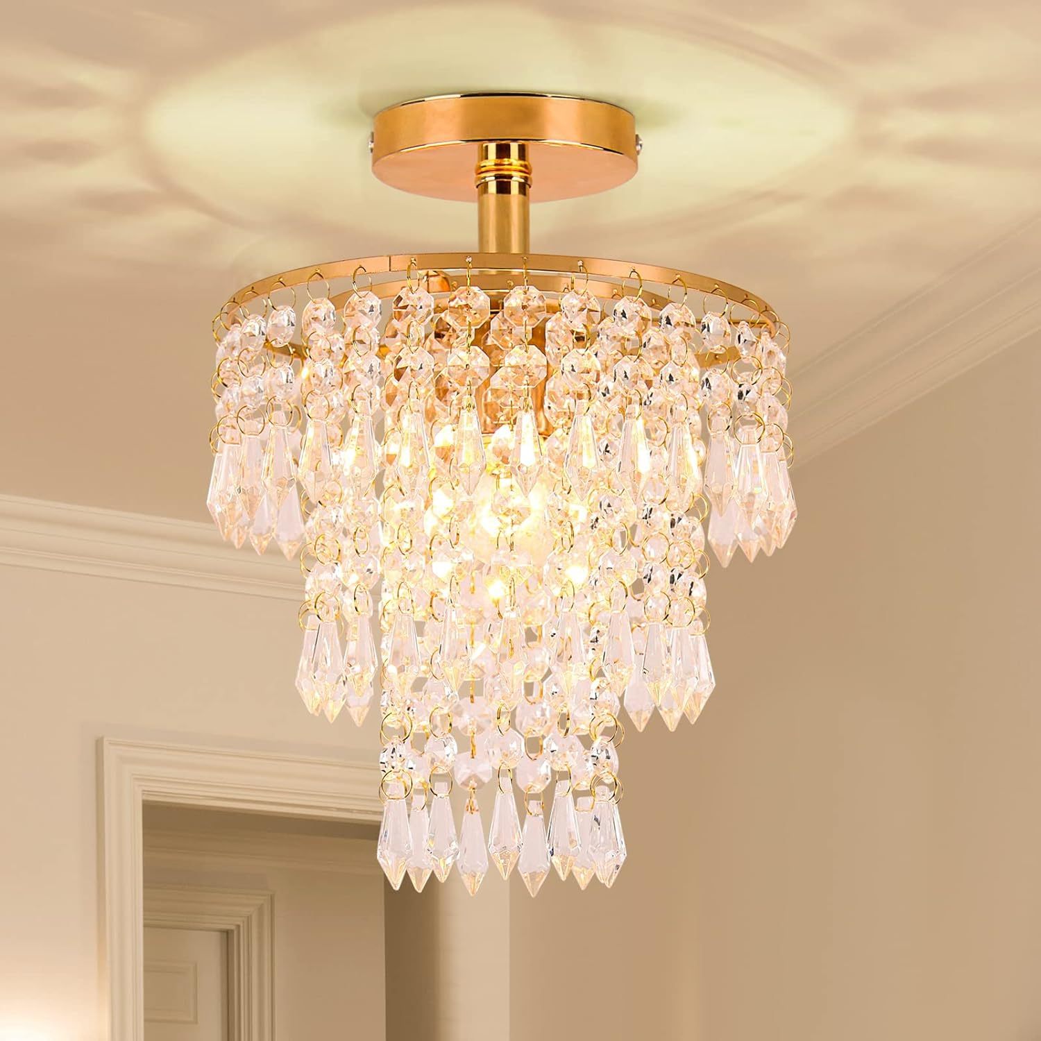 Dopwii Modern Ceiling Lamp, 4-Light Crystal Chandelier, Suitable for Indoor Ceiling Decoration in Living Room, Bedroom, Kitchen, Dining Room