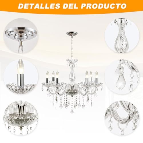 Dopwii Modern Ceiling Lamp, 6-Light Crystal Chandelier, Suitable for Indoor Ceiling Decoration in Living Room, Bedroom, Kitchen, Dining Room
