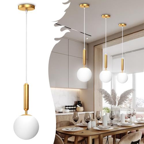 Dopwii Glass Sphere Ceiling Lamp, Modern Sputnik Chandelier with Adjustable Cable, Semi Flush Mount Pendant Light for Bedroom, Dining Room and Kitchen, E26/E27 Base (Black)
