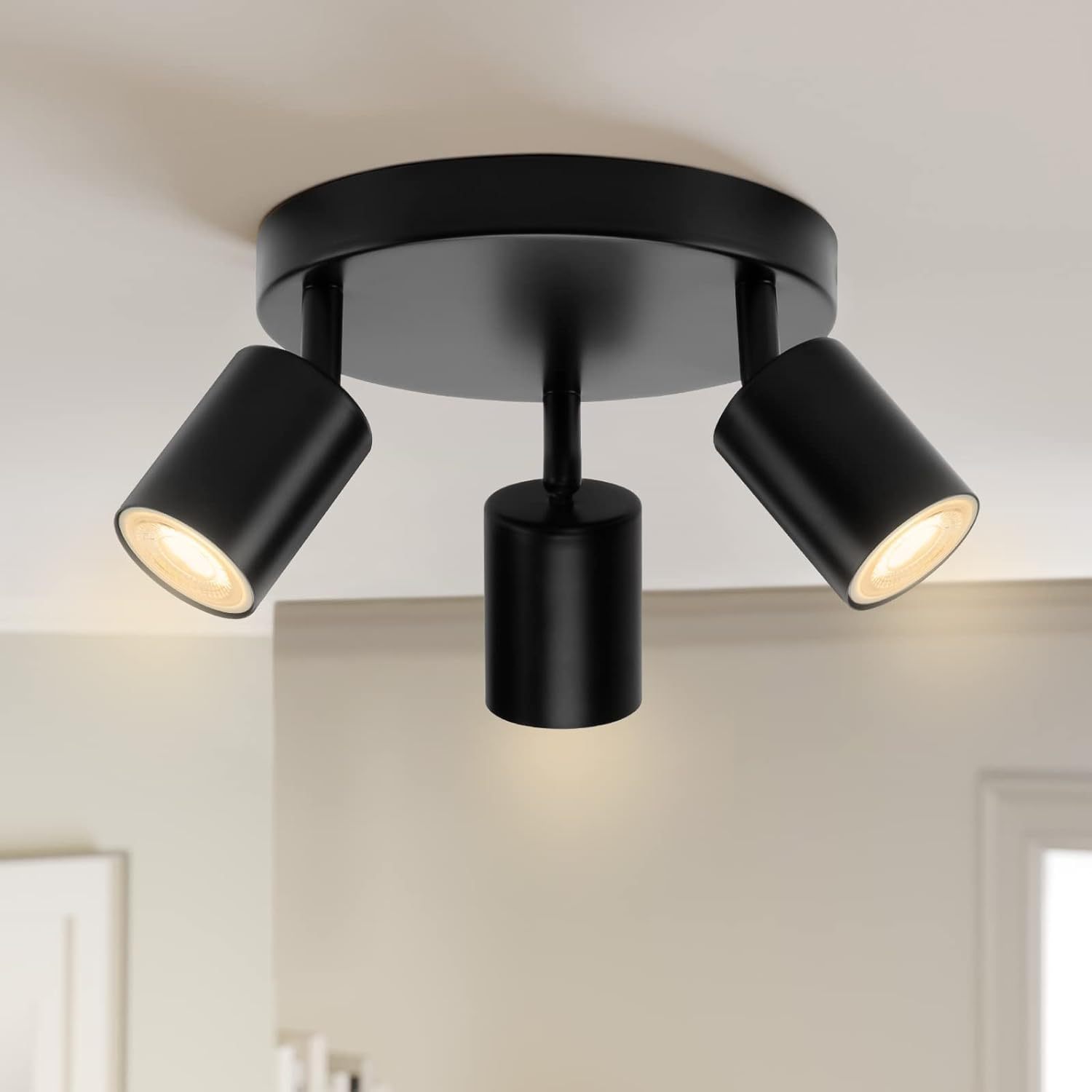 Dopwii Glass Sphere Ceiling Lamp, Modern Sputnik Chandelier with Adjustable Cable, Semi Flush Mount Pendant Light for Bedroom, Dining Room and Kitchen, E26/E27 Base (Black)