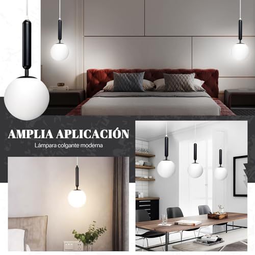 Dopwii Glass Sphere Ceiling Lamp, Modern Sputnik Chandelier with Adjustable Cable, Semi Flush Mount Pendant Light for Bedroom, Dining Room and Kitchen, E26/E27 Base (Black)