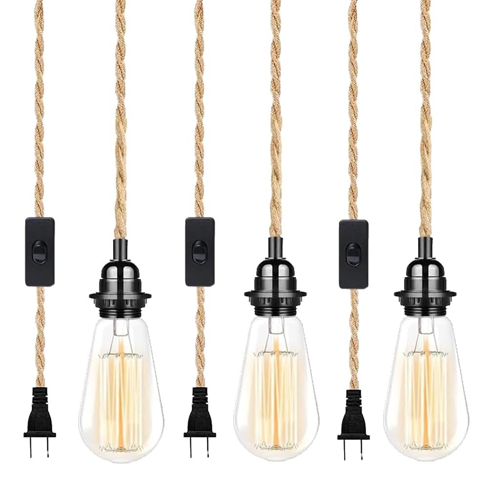 Modern Pendant Lamp, Plug-in Pendant Lamp with 4.5M Cable, On/Off Switch, Beige Linen Shade, Hanging Light for Bedroom, Kitchen, Living Room, Dining Table