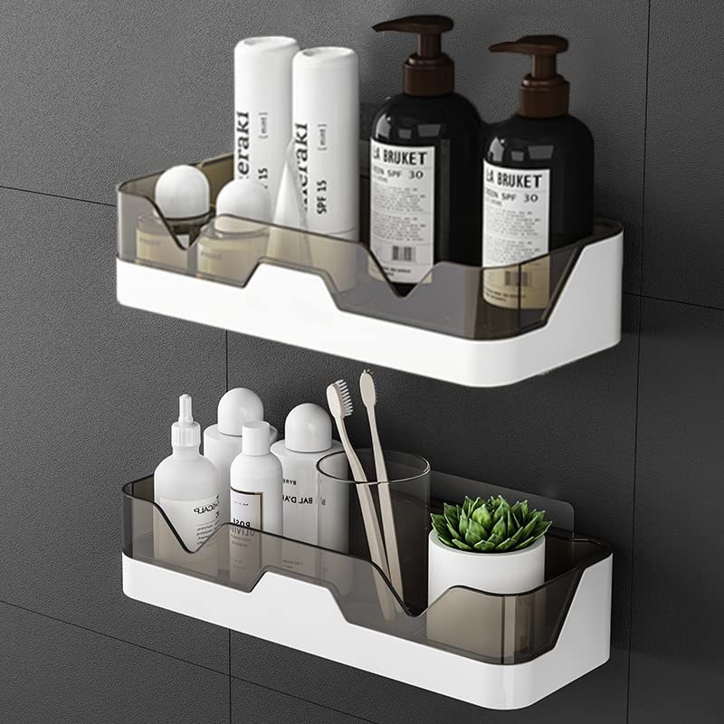 10 Pieces No Drill Bathroom Shelf, Adhesive Bathroom Organizer, Organizer Shelf, Bathroom Shelves with Hooks, Anti-Rust Stainless Steel, Indoor Shower Kitchen Storage