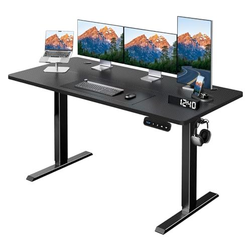 WELIKERA Height Adjustable Electric Lifting Desk 140 x 60 cm, Standing Desk for Home Office, with Memory and Metal T-Stand, Carbon Black