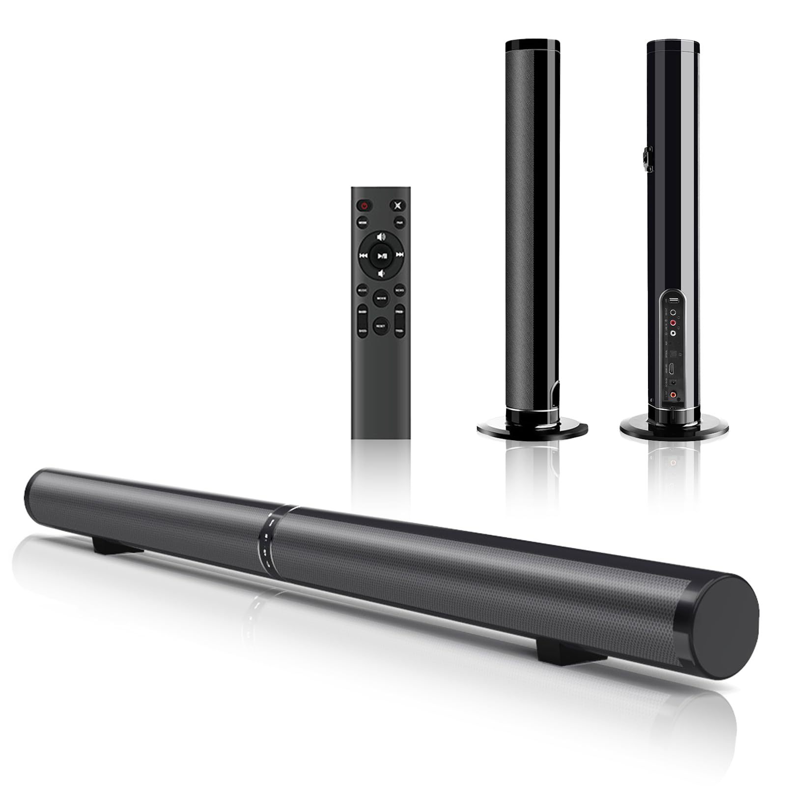 WELIKERA Sound Bars for TV, 50W SoundBar with 4 Speakers, Bluetooth 5.0, HDMI ARC/Optical/AUX, 2 in 1 Separate, Remote Control, Auto Volume Boost, 3 Equalization Modes, Surround Sound