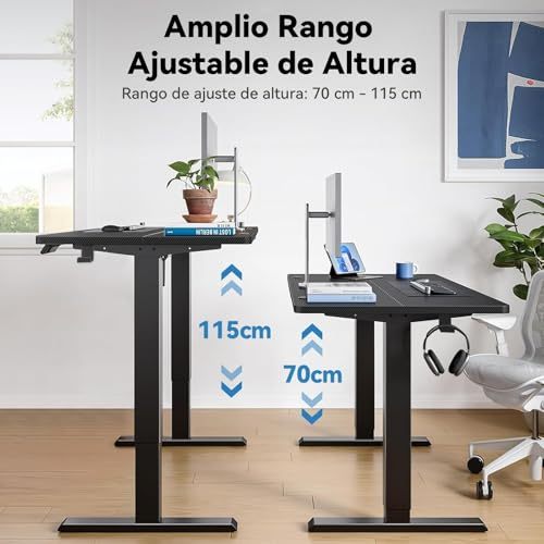 WELIKERA Height Adjustable Electric Lifting Desk 140 x 60 cm, Standing Desk for Home Office, with Memory and Metal T-Stand, Carbon Black
