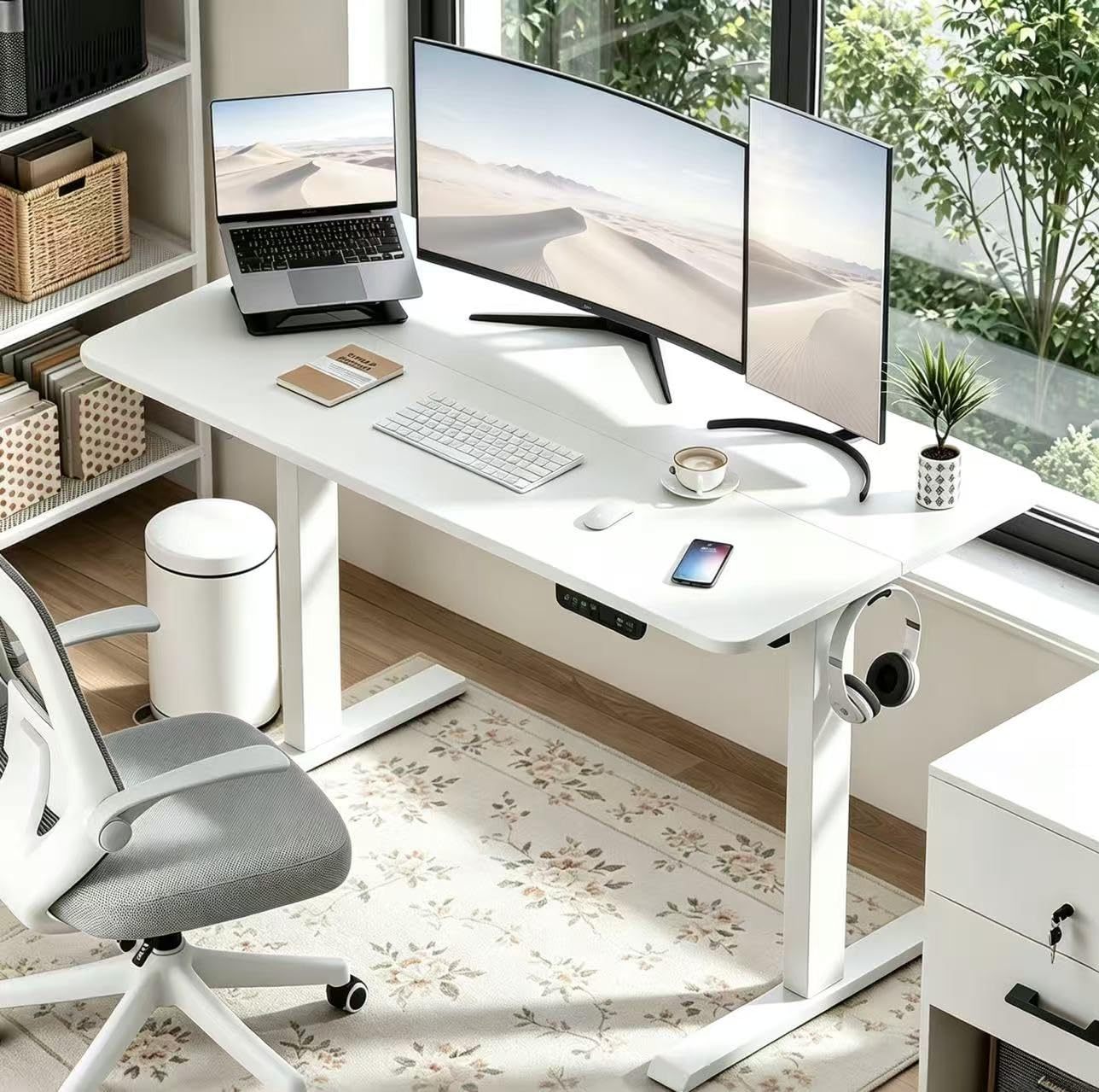 WELIKERA Height Adjustable Electric Lifting Desk 140 x 60 cm, Standing Desk for Home Office, with Memory and Metal T-Stand, Carbon Black