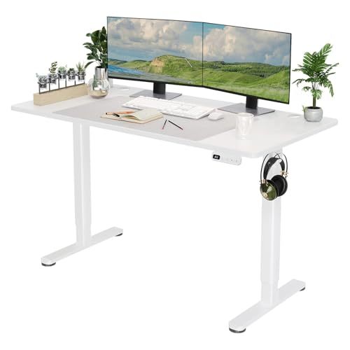 WELIKERA Large Adjustable Height Electric Lifting Desk 140 x 60 cm, Standing Gamer Desk for Home Office, with Memory and Metal T-Stand, Rustic Brown