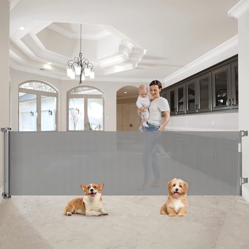 WELIKERA Baby and Pet Safety Gate, Folding Extendable 180CM, High 92CM, for Stairs, Doors and Hallways, Improved Closure, Retractable Indoor and Outdoor, Without Bottom Railing, White
