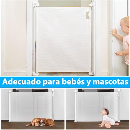 WELIKERA Baby and Pet Safety Gate, Folding Extendable 180CM, High 92CM, for Stairs, Doors and Hallways, Improved Closure, Retractable Indoor and Outdoor, Without Bottom Railing, White