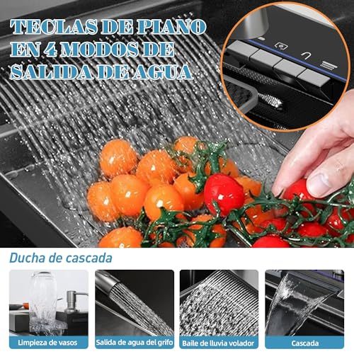 Kitchen Sink with Smart Digital Display, Double Waterfall and 13 Accessories, 75 * 46 * 22cm, 304 Stainless Steel Kitchen Sinks, Black Kitchen Sink, Upgraded Version.