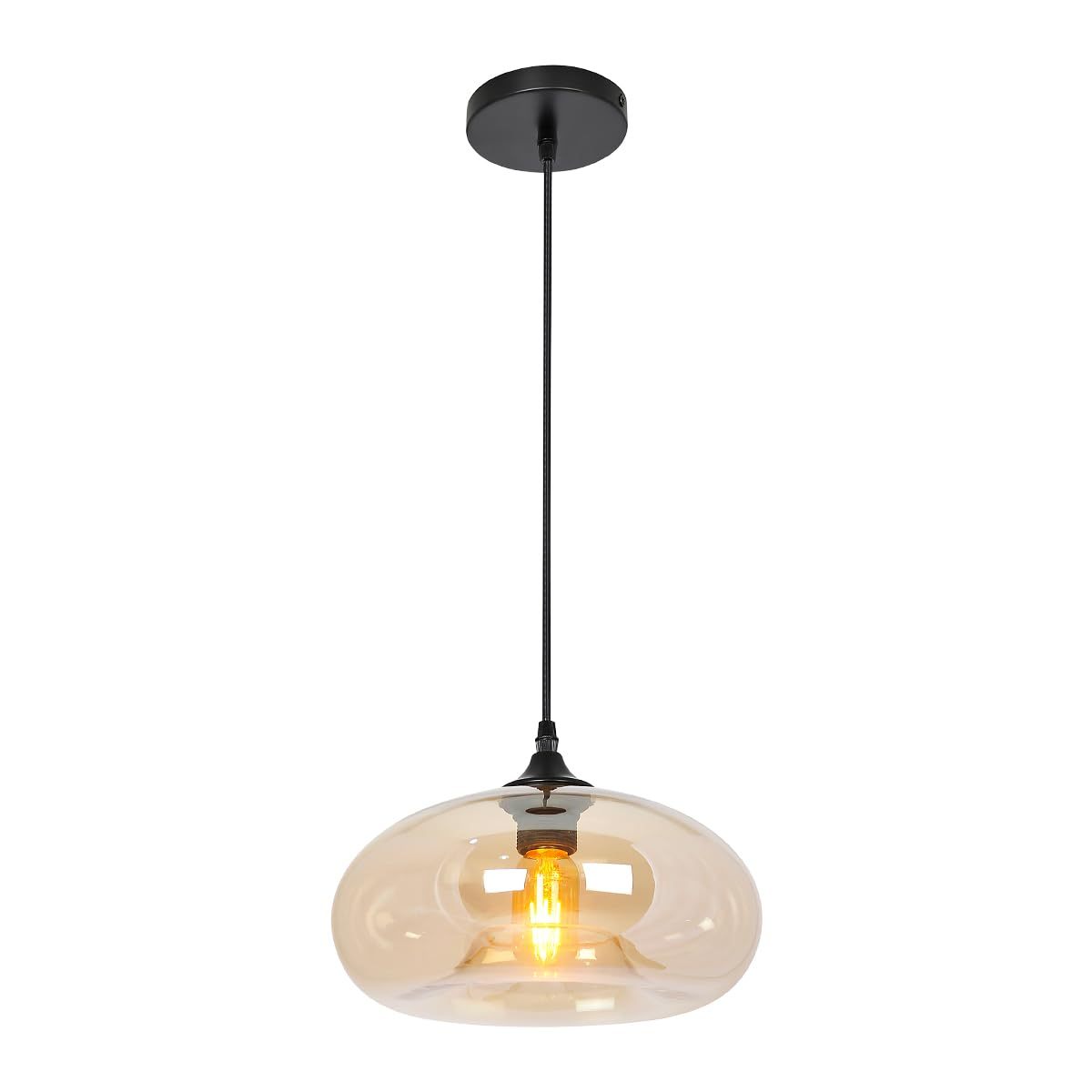 Dopwii Glass Sphere Ceiling Lamp, Modern Sputnik Chandelier with Adjustable Cable, Semi Flush Mount Pendant Light for Bedroom, Dining Room and Kitchen, E26/E27 Base (Black)