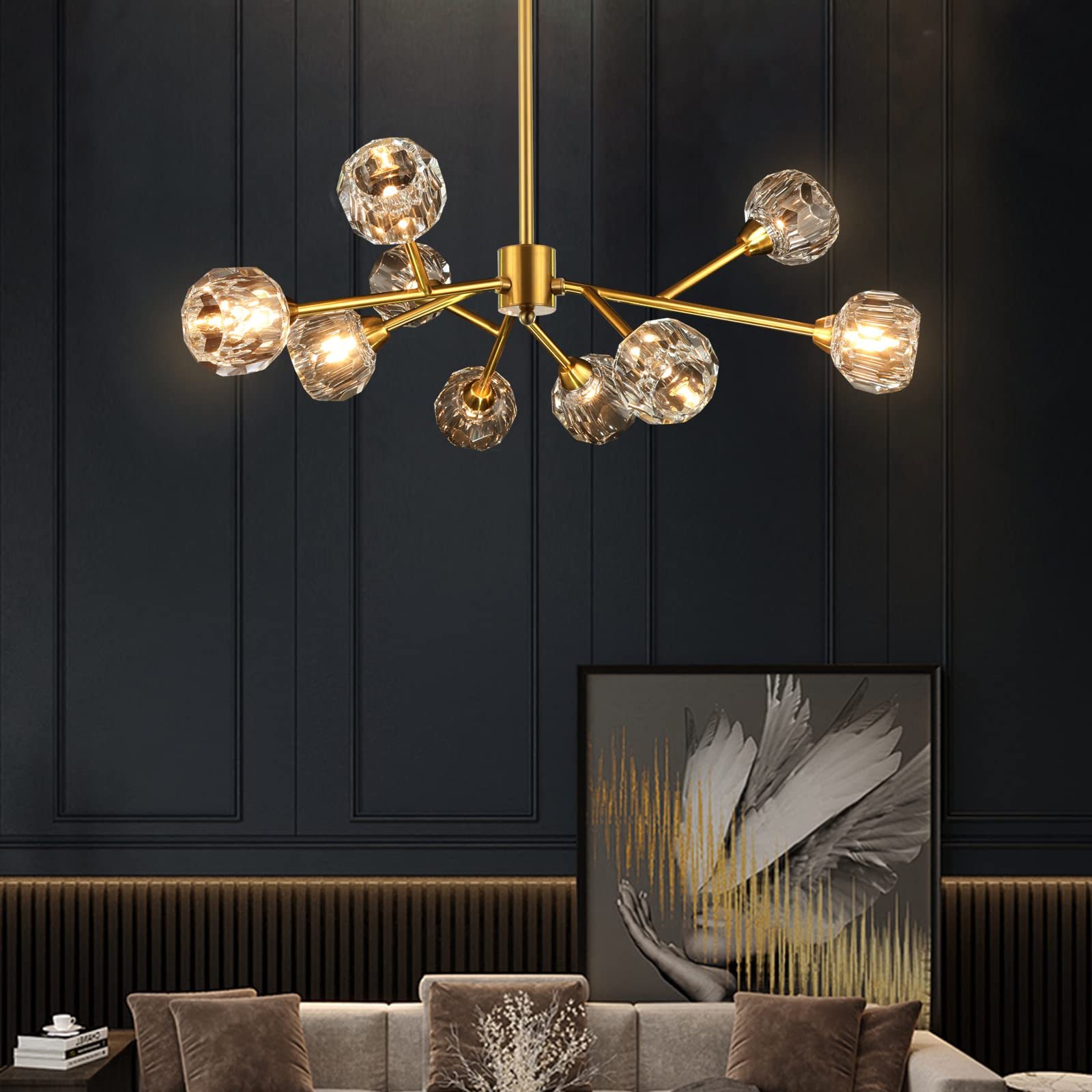 Dopwii Modern Ceiling Light, Sputnik Candeliers 8 Lights, Semi Flush Mount Pendant Lamp, Ceiling Light for Home Lamp, Dining Room, Bedroom and Kitchen (Black)