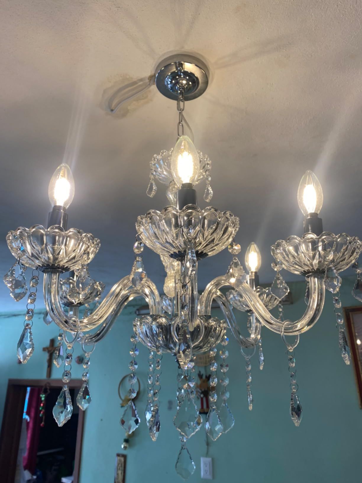 Dopwii Modern Ceiling Lamp, 6-Light Crystal Chandelier, Suitable for Indoor Ceiling Decoration in Living Room, Bedroom, Kitchen, Dining Room