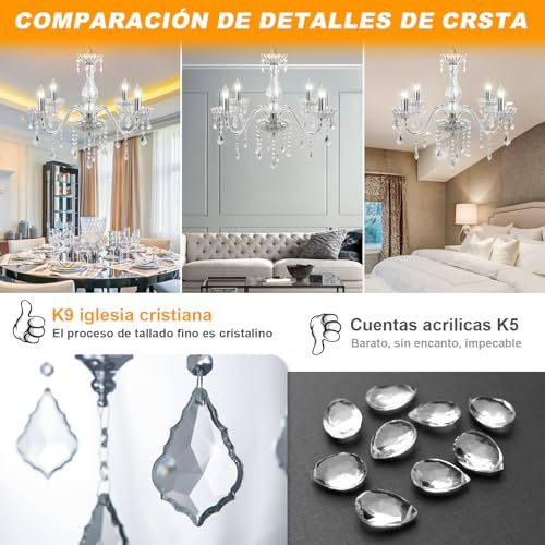 Dopwii Modern Ceiling Lamp, 4-Light Crystal Chandelier, Suitable for Indoor Ceiling Decoration in Living Room, Bedroom, Kitchen, Dining Room