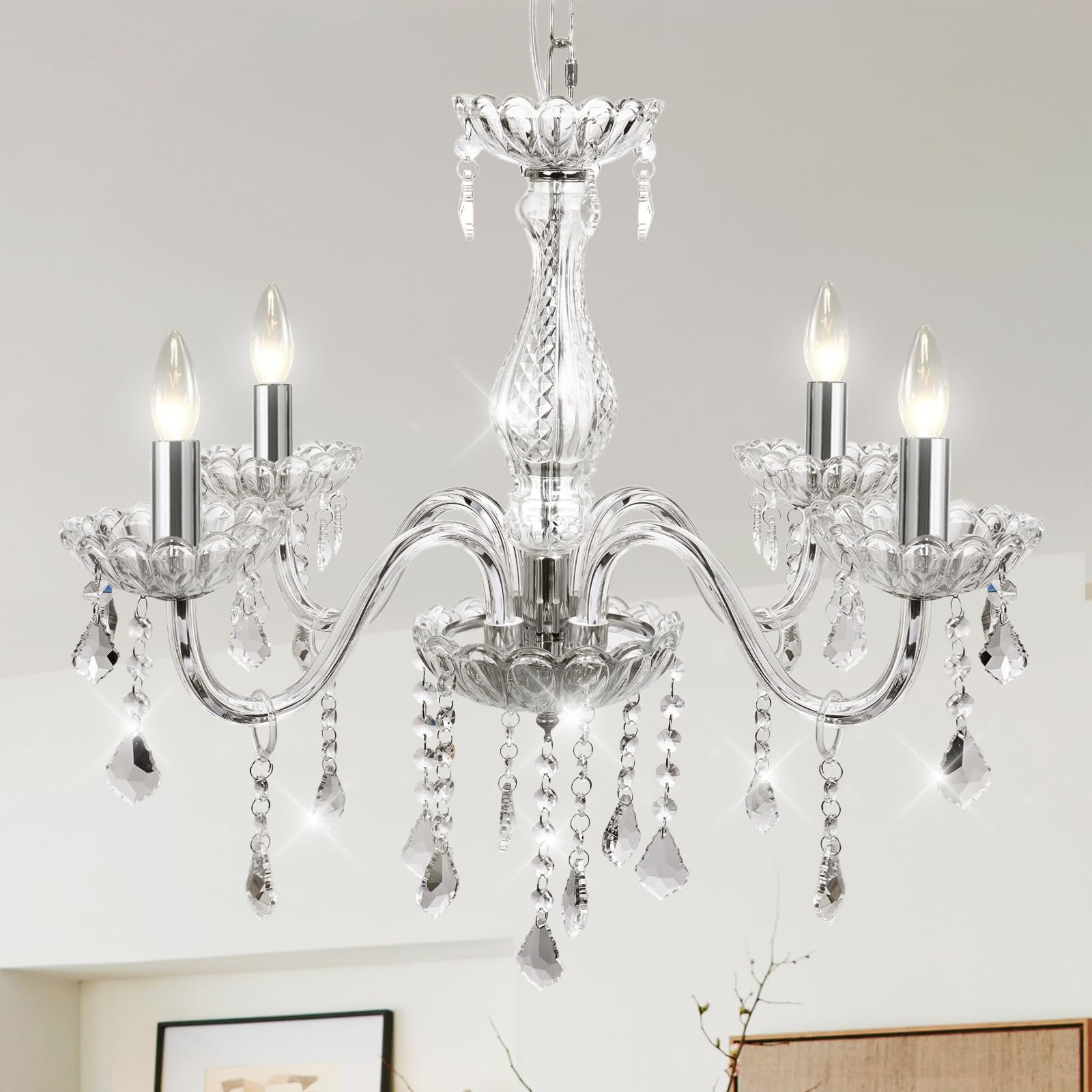 Dopwii Modern Ceiling Lamp, 4-Light Crystal Chandelier, Suitable for Indoor Ceiling Decoration in Living Room, Bedroom, Kitchen, Dining Room