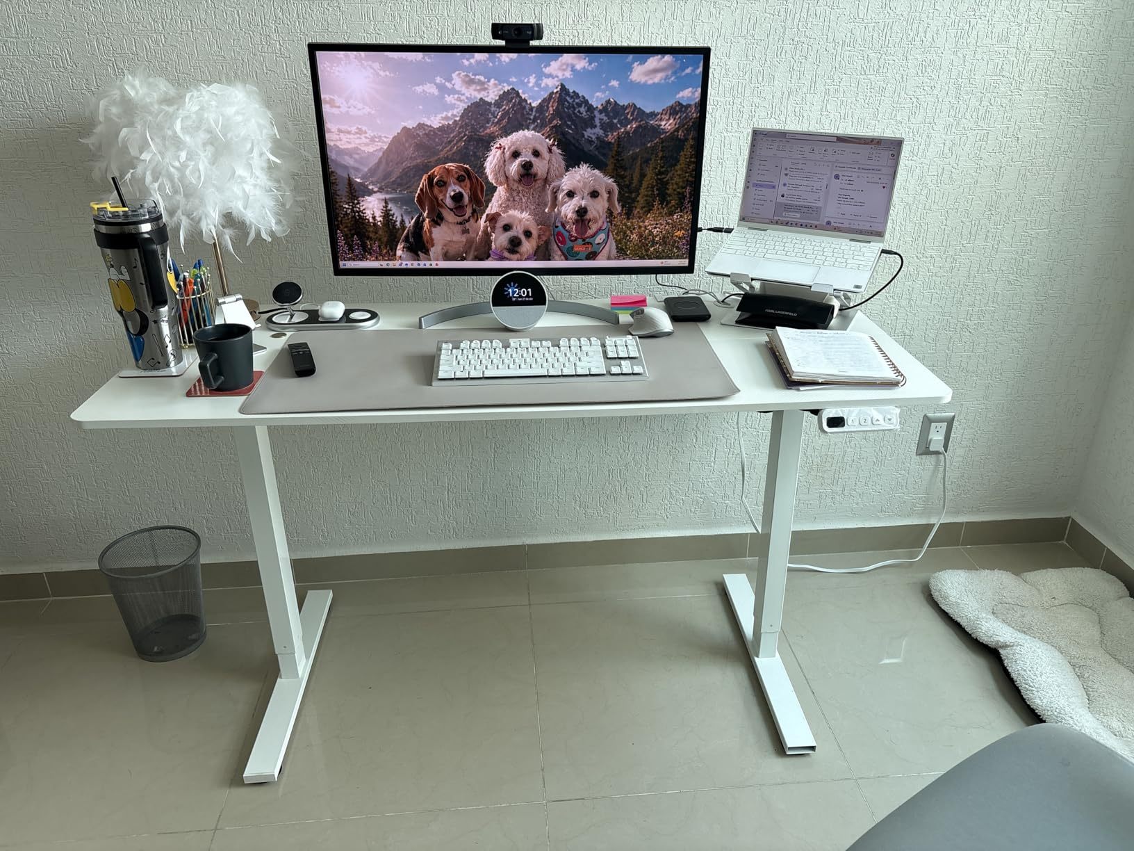 WELIKERA Large Adjustable Height Electric Lifting Desk 140 x 60 cm, Standing Gamer Desk for Home Office, with Memory and Metal T-Stand, Rustic Brown