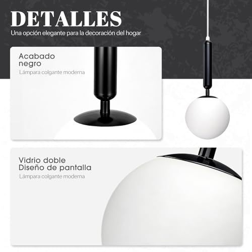 Dopwii Glass Sphere Ceiling Lamp, Modern Sputnik Chandelier with Adjustable Cable, Semi Flush Mount Pendant Light for Bedroom, Dining Room and Kitchen, E26/E27 Base (Black)