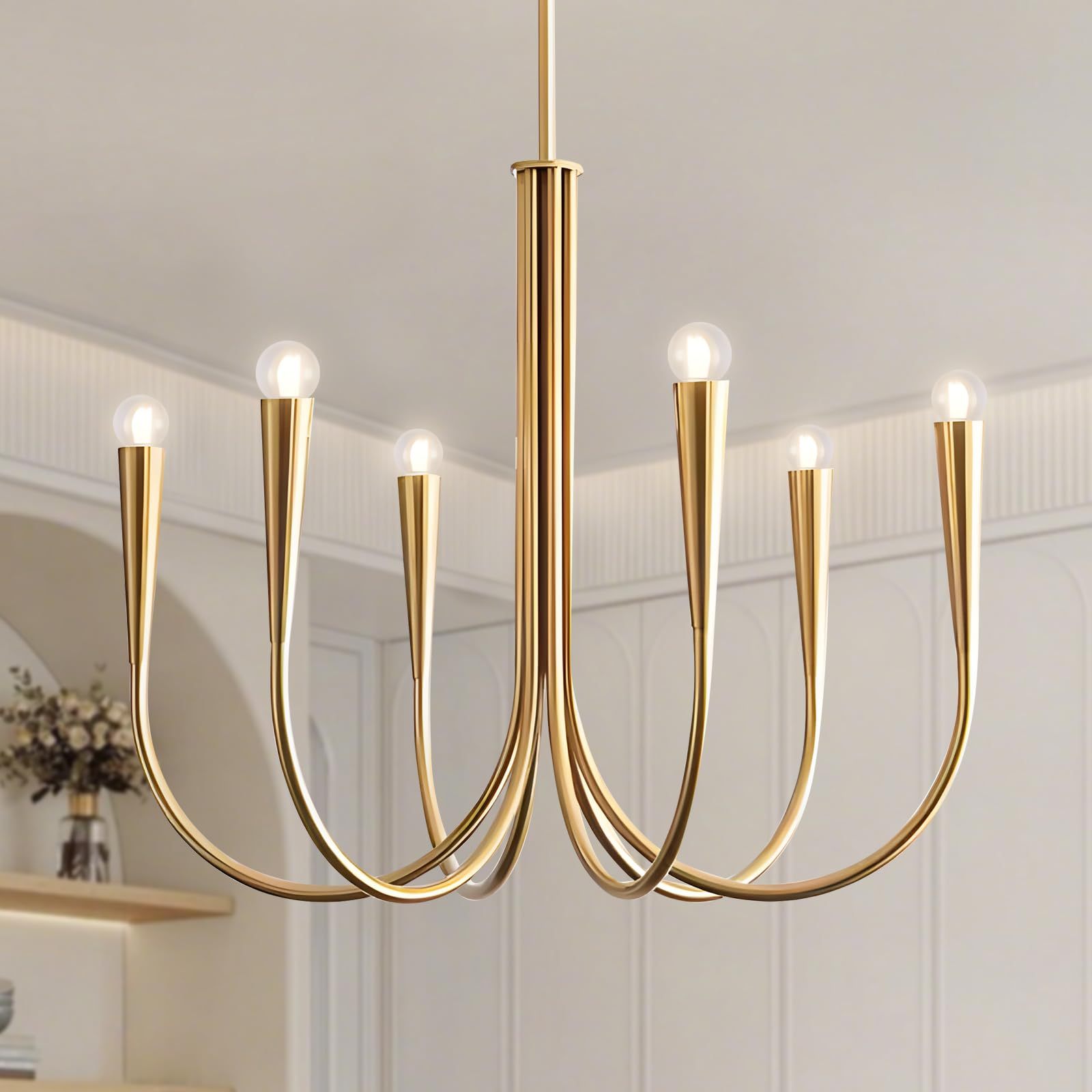 Dopwii Glass Sphere Ceiling Lamp, Modern Sputnik Chandelier with Adjustable Cable, Semi Flush Mount Pendant Light for Bedroom, Dining Room and Kitchen, E26/E27 Base (Black)