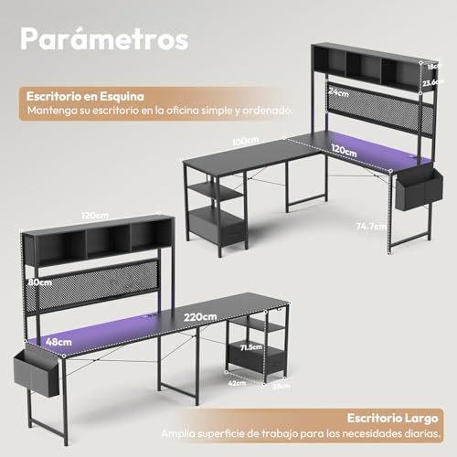 WELIKERA L-shaped Gamer Desk with 4 Assembly Options, RGB LED Lighting, Modular Storage, 3 AC Outlets and 2 USB Ports - Desk with Drawers for Office and Gaming