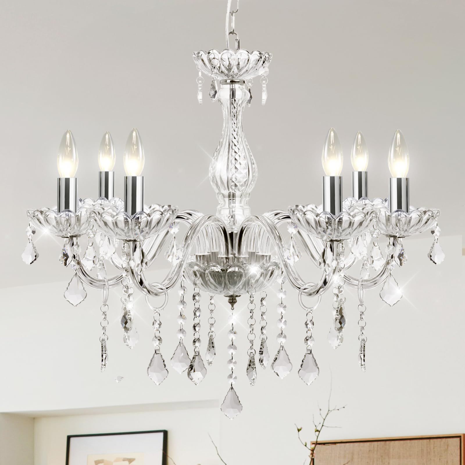 Dopwii Modern Ceiling Lamp, 6-Light Crystal Chandelier, Suitable for Indoor Ceiling Decoration in Living Room, Bedroom, Kitchen, Dining Room