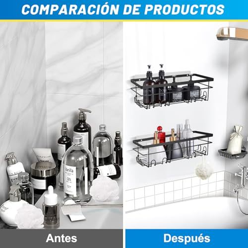 10 Pieces No Drill Bathroom Shelf, Adhesive Bathroom Organizer, Organizer Shelf, Bathroom Shelves with Hooks, Anti-Rust Stainless Steel, Indoor Shower Kitchen Storage